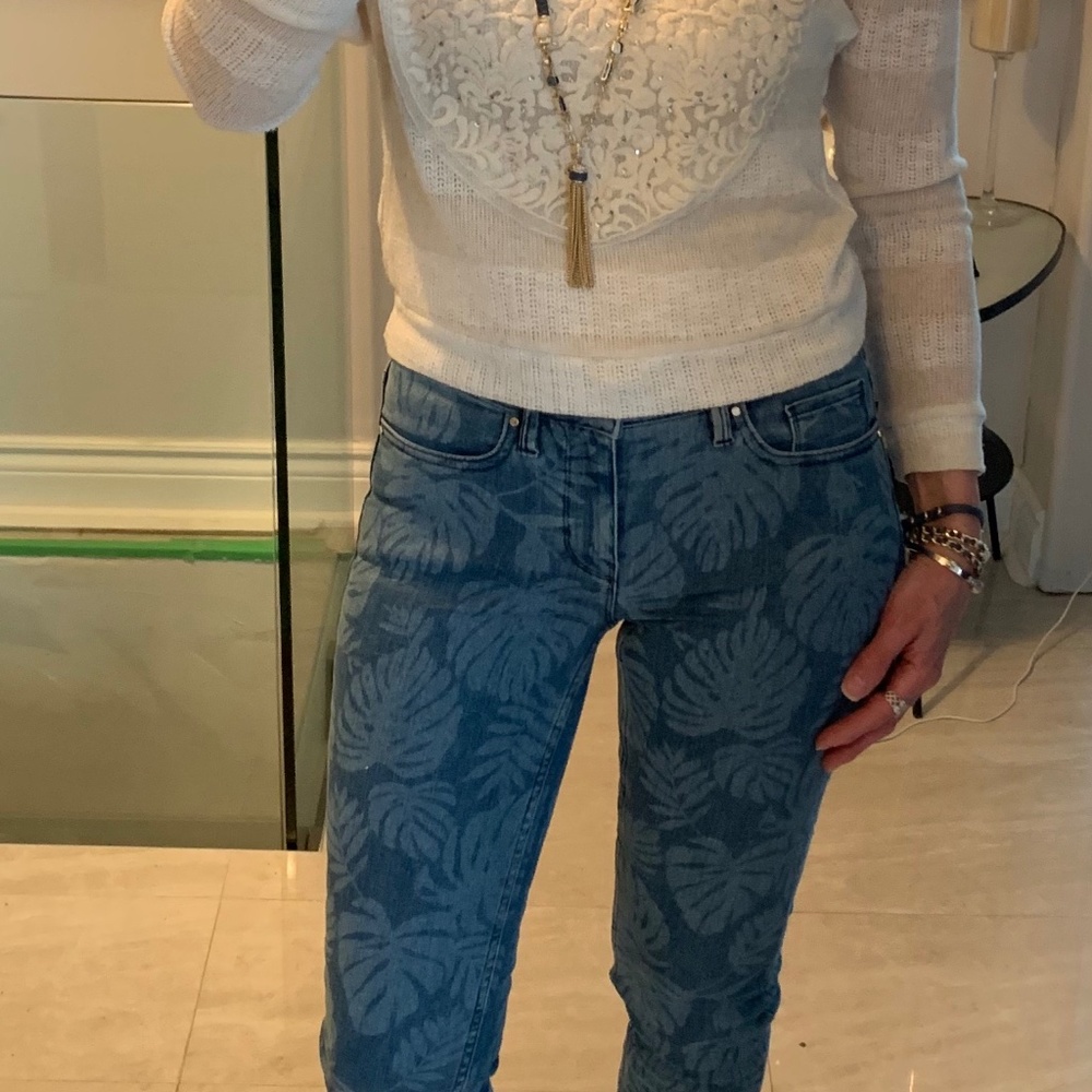 Palm Leaf Laser Printed Skinny Jean